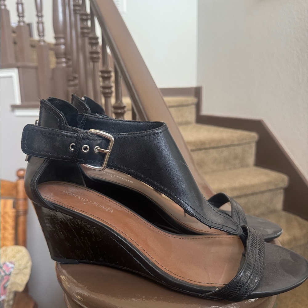 Donald J. Pliner Black Leather Wedges